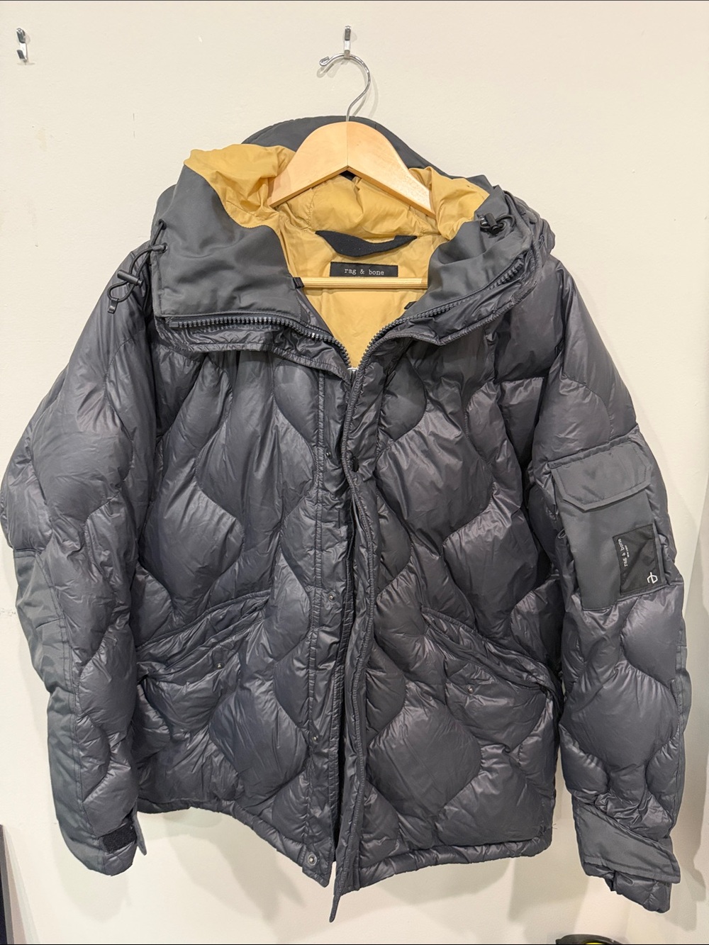 rag & bone Charcoal Quilted Puffer Jacket with Mustard Lining